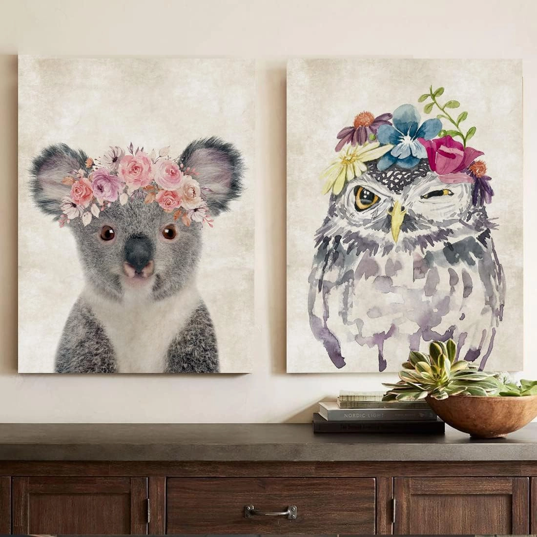 ORIDOMY Retro Koala Canvas Wall Art Country Animal Printing Funny Koala with Garland Wall Décor Rustic Home Artwork for Nursery Decor Bathroom Kitchen Kid's Room Decoration 12x16inch