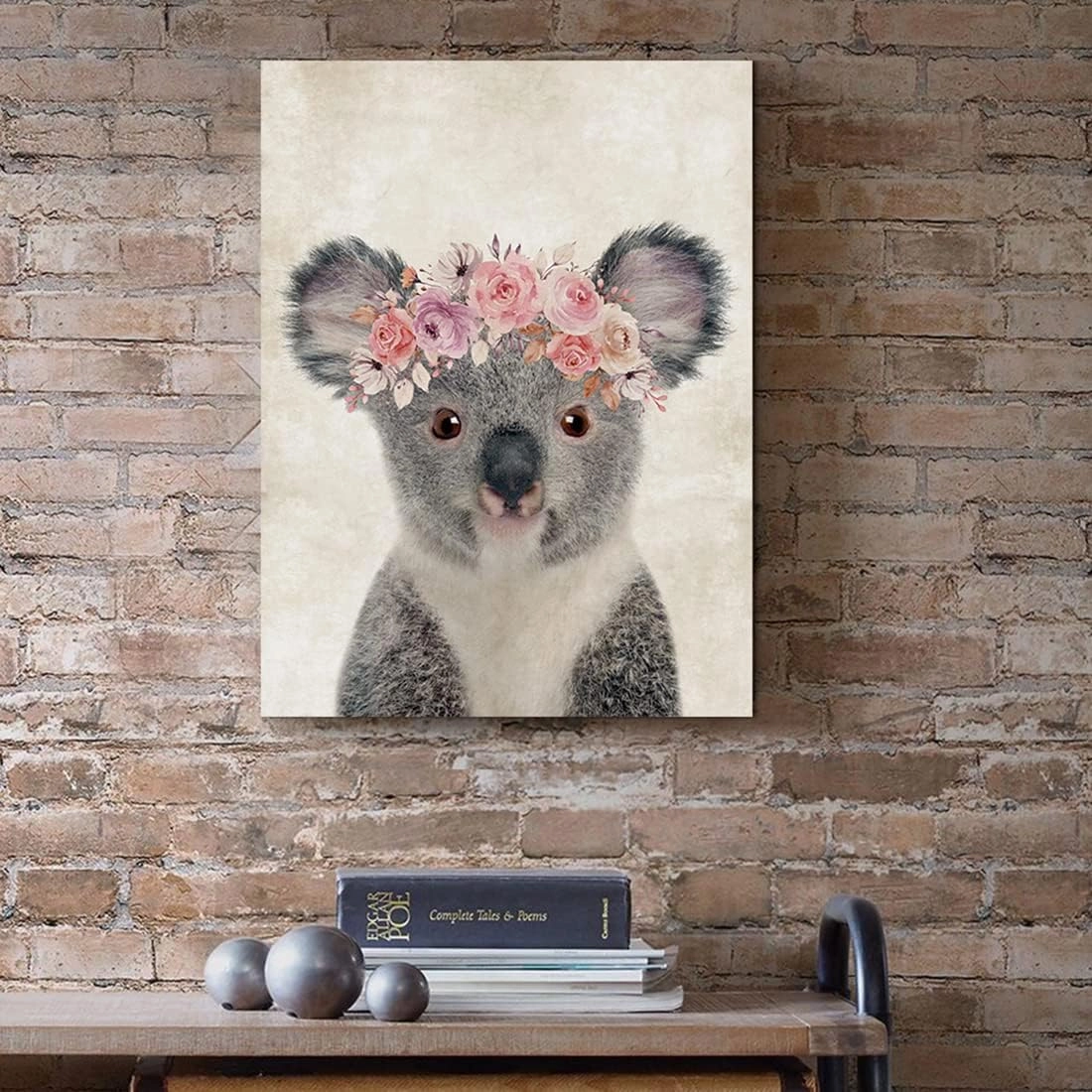 ORIDOMY Retro Koala Canvas Wall Art Country Animal Printing Funny Koala with Garland Wall Décor Rustic Home Artwork for Nursery Decor Bathroom Kitchen Kid's Room Decoration 12x16inch