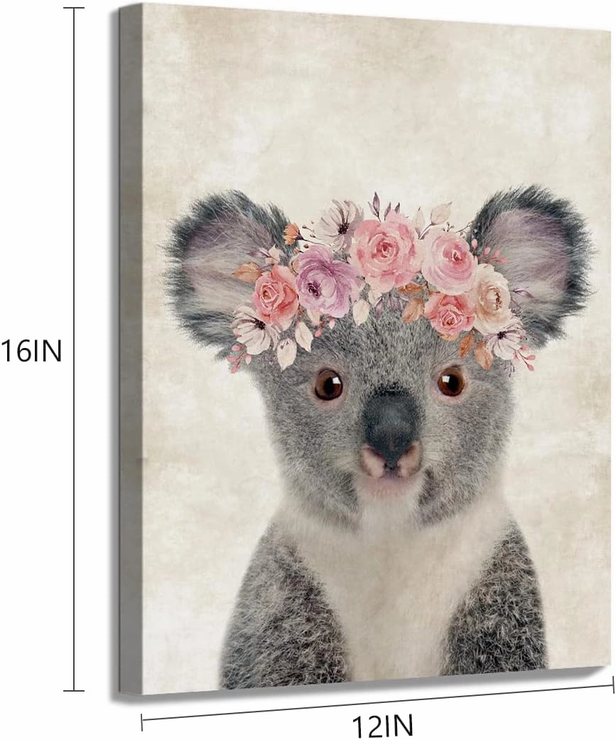 ORIDOMY Retro Koala Canvas Wall Art Country Animal Printing Funny Koala with Garland Wall Décor Rustic Home Artwork for Nursery Decor Bathroom Kitchen Kid's Room Decoration 12x16inch