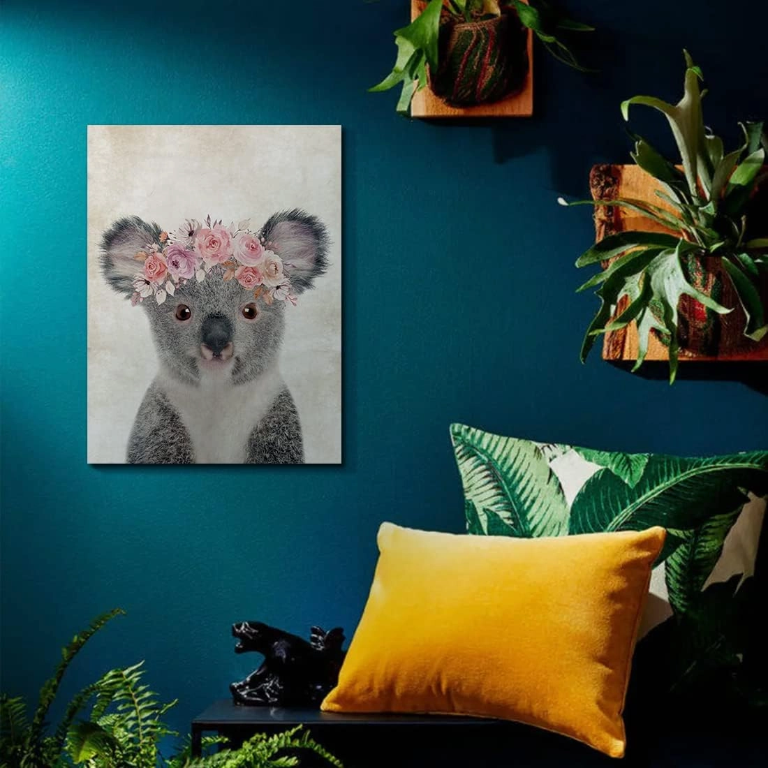 ORIDOMY Retro Koala Canvas Wall Art Country Animal Printing Funny Koala with Garland Wall Décor Rustic Home Artwork for Nursery Decor Bathroom Kitchen Kid's Room Decoration 12x16inch