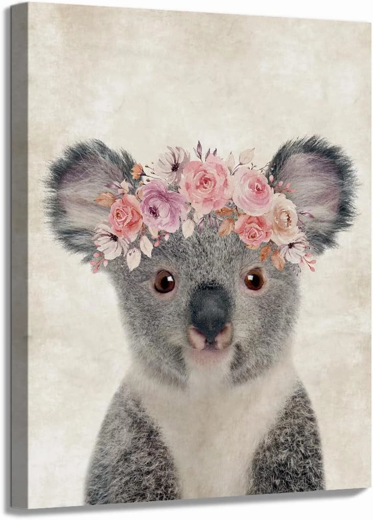 ORIDOMY Retro Koala Canvas Wall Art Country Animal Printing Funny Koala with Garland Wall Décor Rustic Home Artwork for Nursery Decor Bathroom Kitchen Kid's Room Decoration 12x16inch