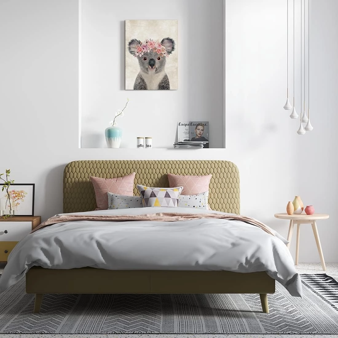 ORIDOMY Retro Koala Canvas Wall Art Country Animal Printing Funny Koala with Garland Wall Décor Rustic Home Artwork for Nursery Decor Bathroom Kitchen Kid's Room Decoration 12x16inch