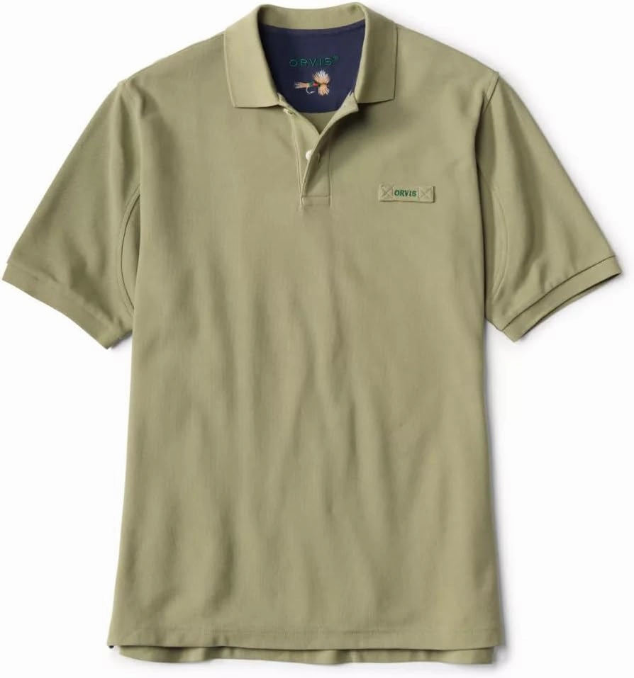 Orvis Signature Polo for Regular and Tall - Men's Classic Fit, Short Sleeve, Soft Cotton, Breathable with Multiple Colors Available, Olivine - Medium