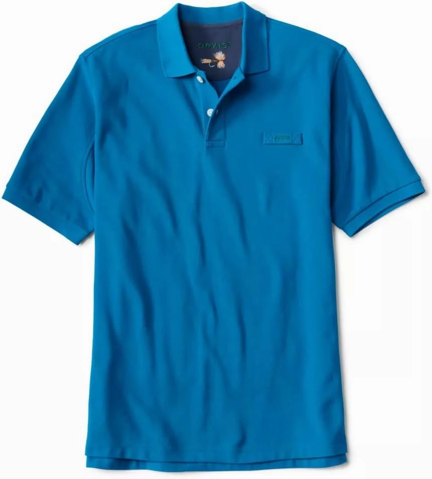 Orvis Signature Polo for Regular and Tall - Men's Classic Fit, Short Sleeve, Soft Cotton, Breathable with Multiple Colors Available, Pacific Blue - X-Large