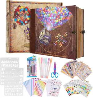 Our Adventure Book 146 Pages Scrapbook Photo Album with Scrapbooking Supplies, 3D Retro Embossed Letter Leather Hard Cover Movie Up Memory Book For Couples