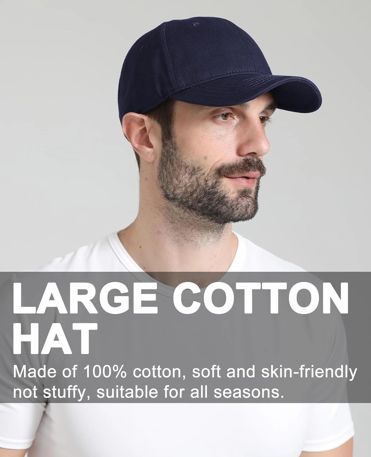 Oversize XL XXL Baseball Cap for Men Big Heads, Large Cotton Baseball Hat, Unstructured Plain Dad Cap Adjustable 23.5"-26"