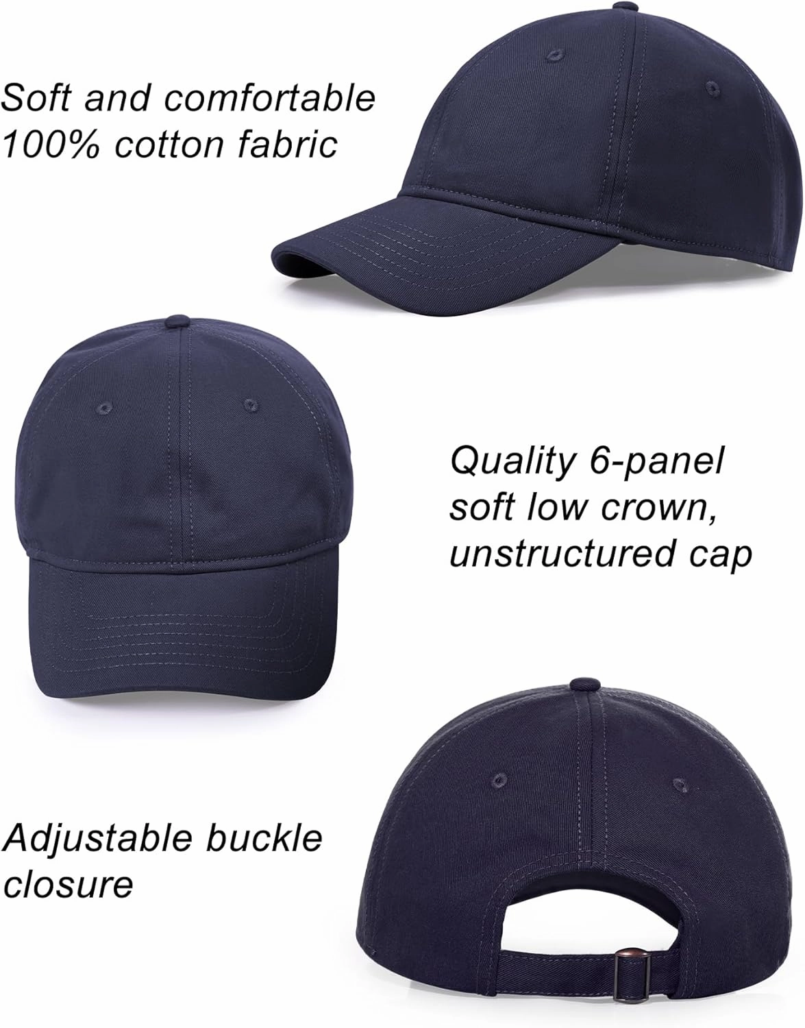 Oversize XL XXL Baseball Cap for Men Big Heads, Large Cotton Baseball Hat, Unstructured Plain Dad Cap Adjustable 23.5"-26"