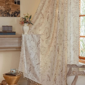 OYX Boho Curtains, Floral Curtains Beige with Garden Birds, Farmhouse Birds Drapes 84 Inches Length Semi Blackout, Rod Pocket Vintage French Country Window Curtain Set 2 Panels for Kitchen, Bedrooms