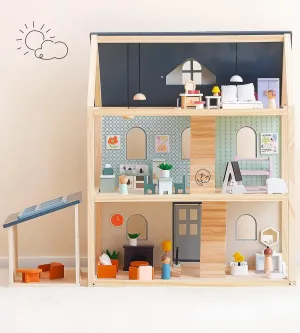 PairPear Wooden Dollhouse for Kids,3 Story Family Dollhouse with 64Pcs Furiture Accessories,Doll House Toy Gift for Kids Ages 3 