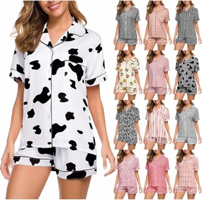 Pajama Set for Women 2 Piece Lounge Set Short Sleeve Button Up Tops and Shorts Soft Sleepwear, Single Chest Pocket