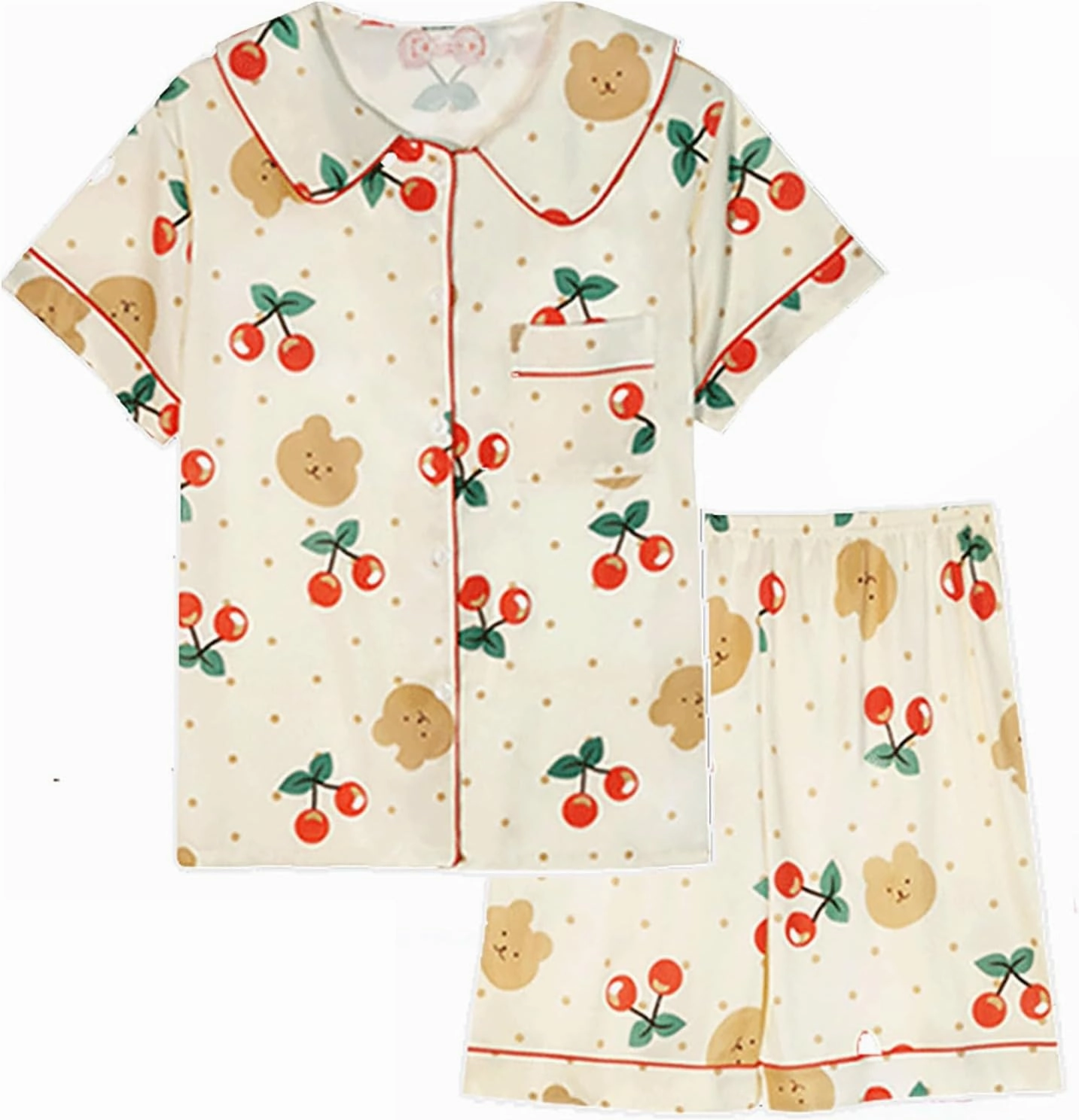 Pajama Set for Women 2 Piece Lounge Set Short Sleeve Button Up Tops and Shorts Soft Sleepwear, Single Chest Pocket