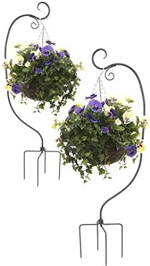 Panacea Set of 2 88195 Staked Basket Hangers with Scrolls, Black