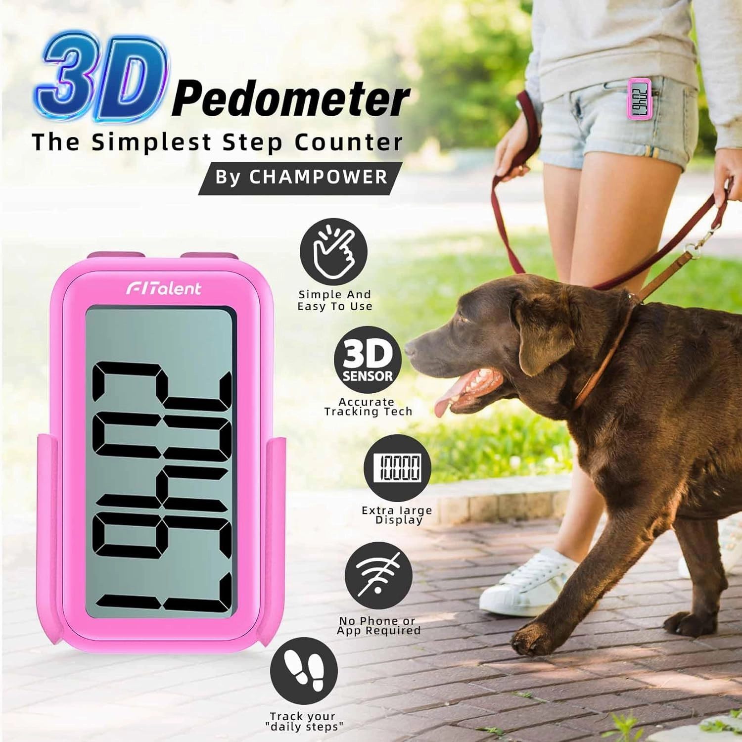 Pedometer for Walking Steps, 3D Accurate Simple Pedometer, Step Counter for Kids Men Women Seniors, Step Tracker with Clip Lanyard