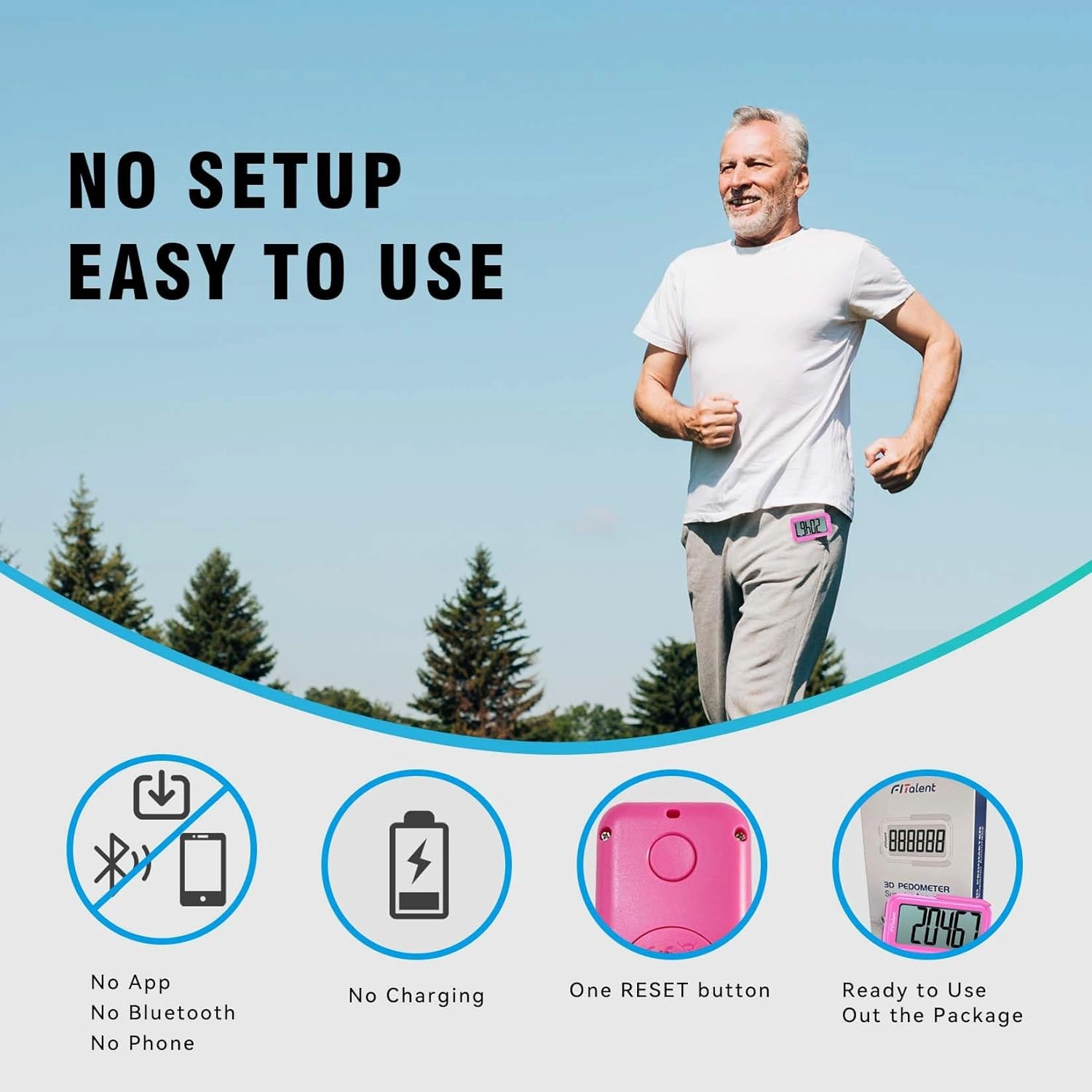 Pedometer for Walking Steps, 3D Accurate Simple Pedometer, Step Counter for Kids Men Women Seniors, Step Tracker with Clip Lanyard