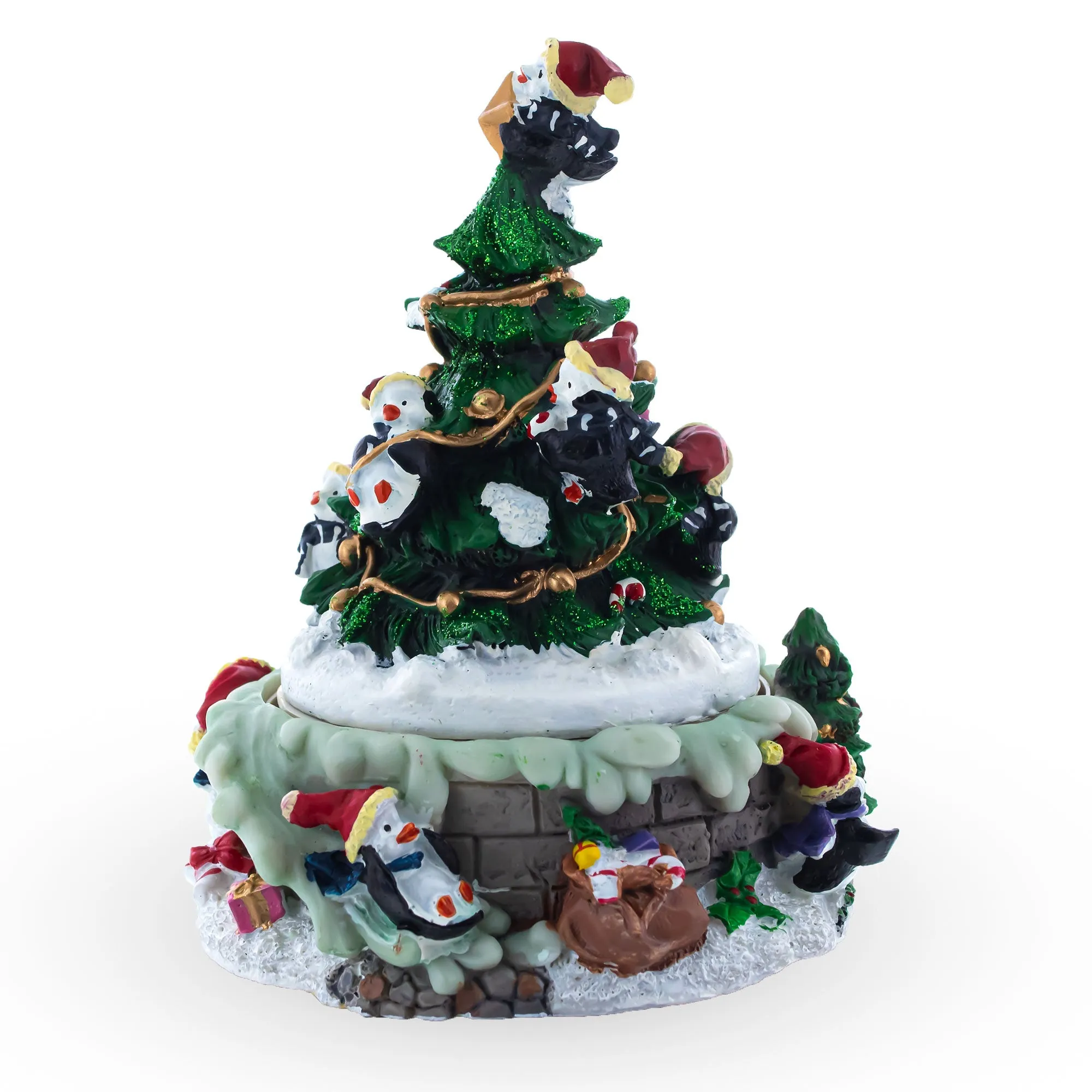 Penguin Festivity: Spinning Christmas Tree Musical Figurine with Decorating Penguins