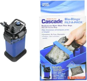 Penn-Plax Cascade 1200 Aquarium Canister Filter, 315 Gallons per Hour & Cascade Filt-a-Pack Aquarium Canister Filter Media Bag with Bio Rings – 10 Oz – 1-Pack
