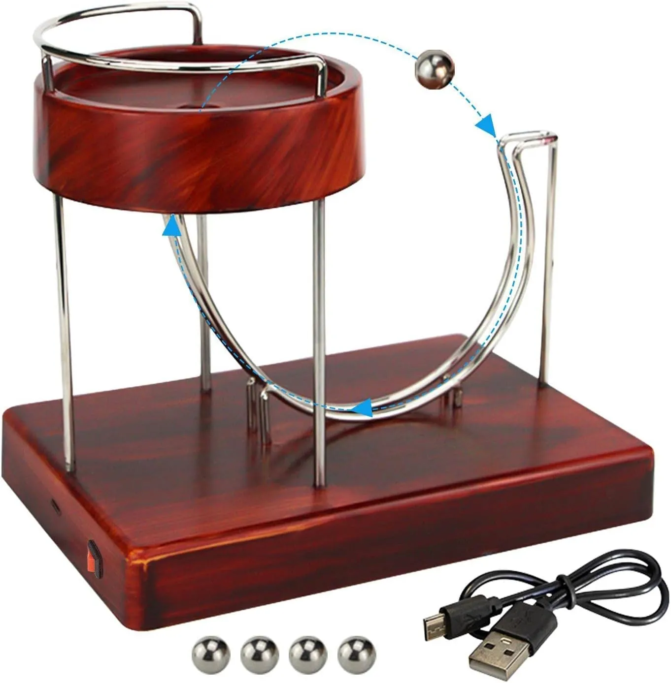 Perpetual Motion Machine, Rolling Balance Kinetic Art Electric Perpetual Motion Device Desk Toy, Perpetual Marble Machine Science Physics Gadget Office Home Desk Ornament (Kinetic Art with Battery)