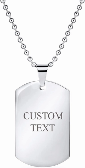 Personalized X-Large Plain Simple Basic Cool Mens Identification Military Army Dog Tag Pendant Necklace For Men Teens Polished Black Gold Silver Tone Stainless Steel 24 Inch Ball Chain Customizable