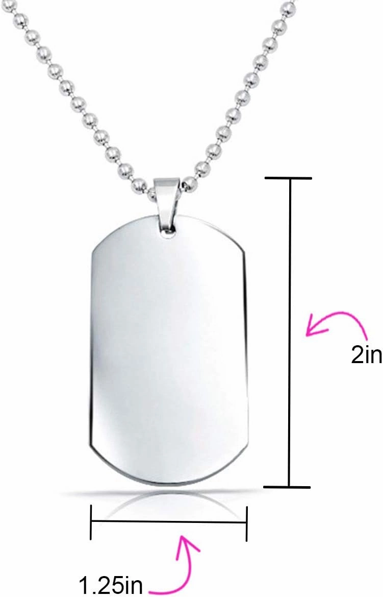Personalized X-Large Plain Simple Basic Cool Mens Identification Military Army Dog Tag Pendant Necklace For Men Teens Polished Black Gold Silver Tone Stainless Steel 24 Inch Ball Chain Customizable