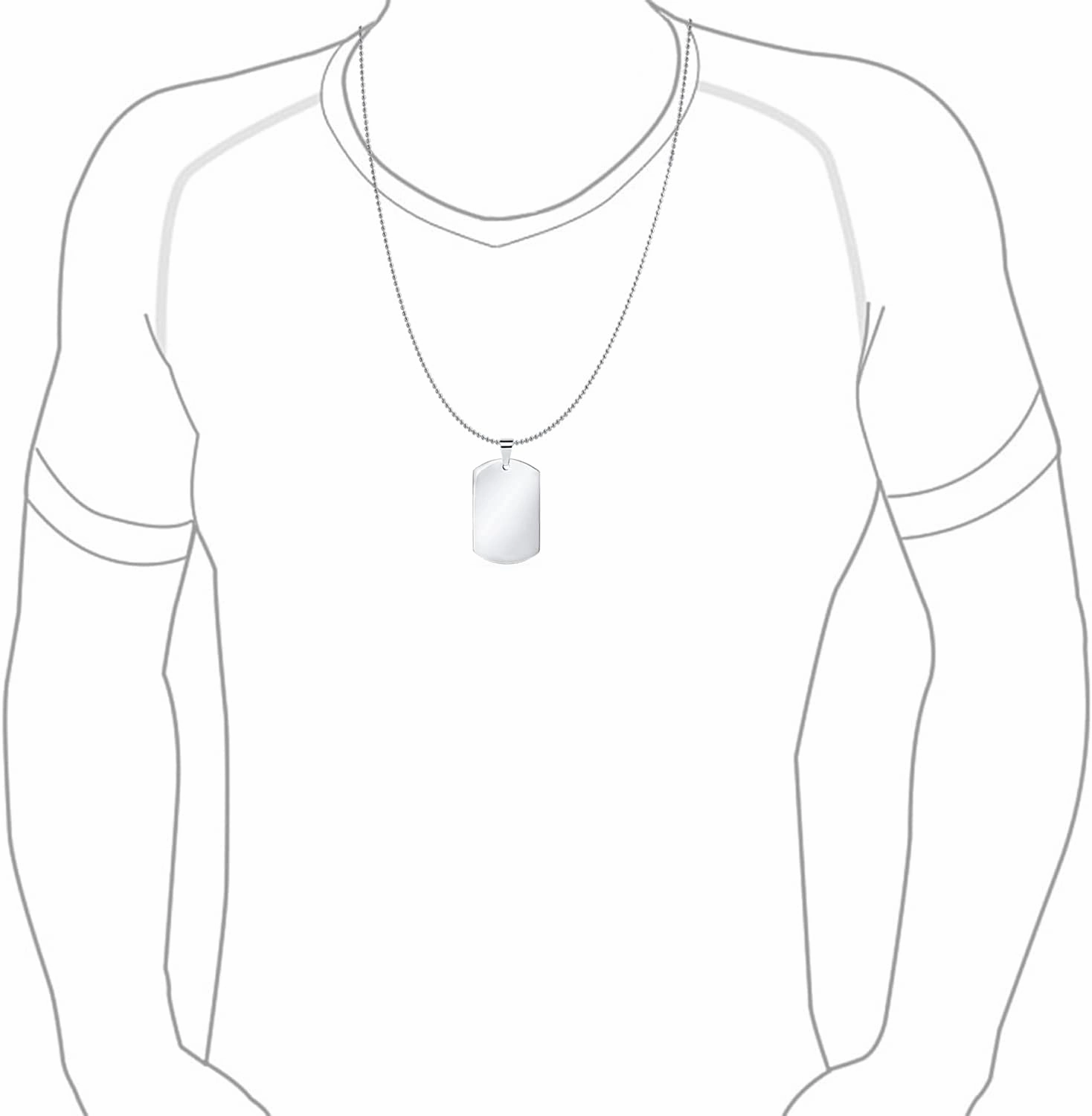 Personalized X-Large Plain Simple Basic Cool Mens Identification Military Army Dog Tag Pendant Necklace For Men Teens Polished Black Gold Silver Tone Stainless Steel 24 Inch Ball Chain Customizable