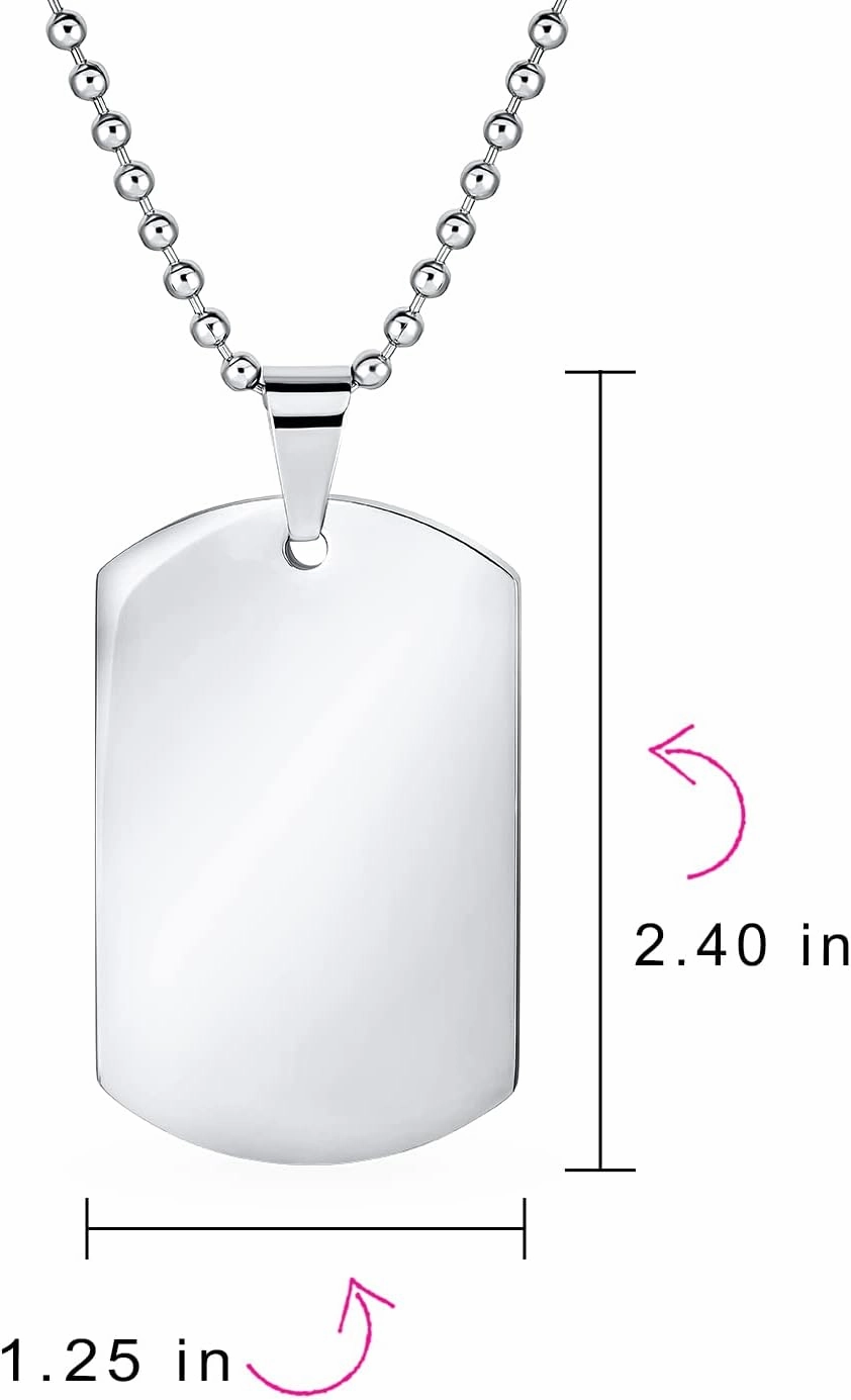 Personalized X-Large Plain Simple Basic Cool Mens Identification Military Army Dog Tag Pendant Necklace For Men Teens Polished Black Gold Silver Tone Stainless Steel 24 Inch Ball Chain Customizable
