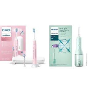 Philips Sonicare ExpertClean 7500, Rechargeable Electric Power Toothbrush, Pink, HX9690/07 & Cordless Power Flosser 3000 - Mint