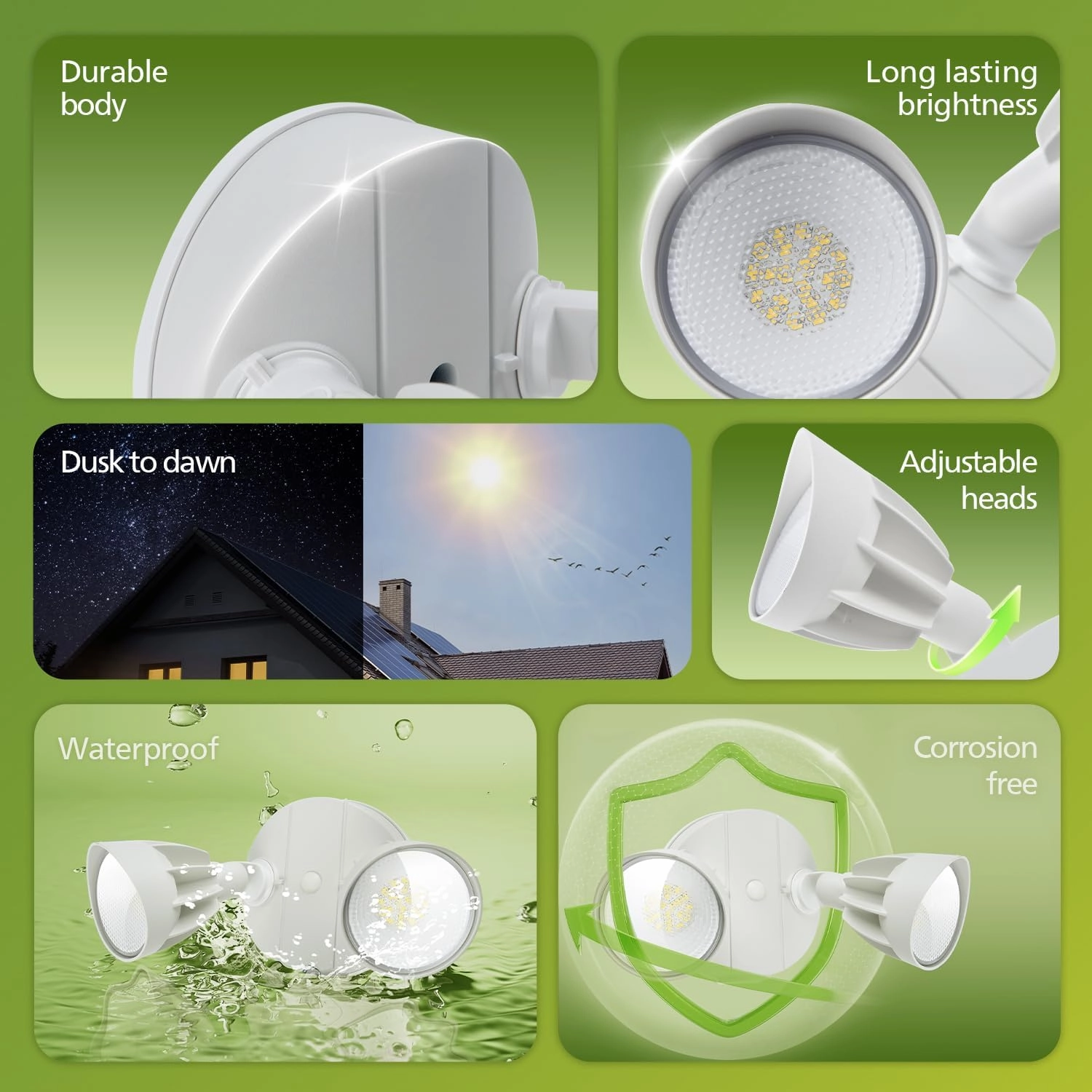 Philips Dusk to Dawn 44W 3500LM LED Security Flood Lights Outdoor, 5000K Daylight, Wet Location, Dual Adjustable Heads Aluminum Wall Light for Yard Garage Porch