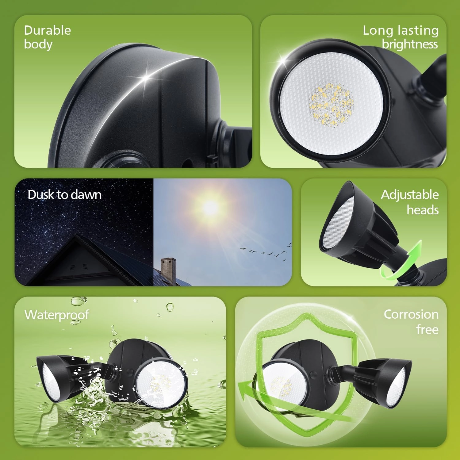 Philips Dusk to Dawn 44W 3500LM LED Security Flood Lights Outdoor, 5000K Daylight, Wet Location, Dual Adjustable Heads Aluminum Wall Light for Yard Garage Porch