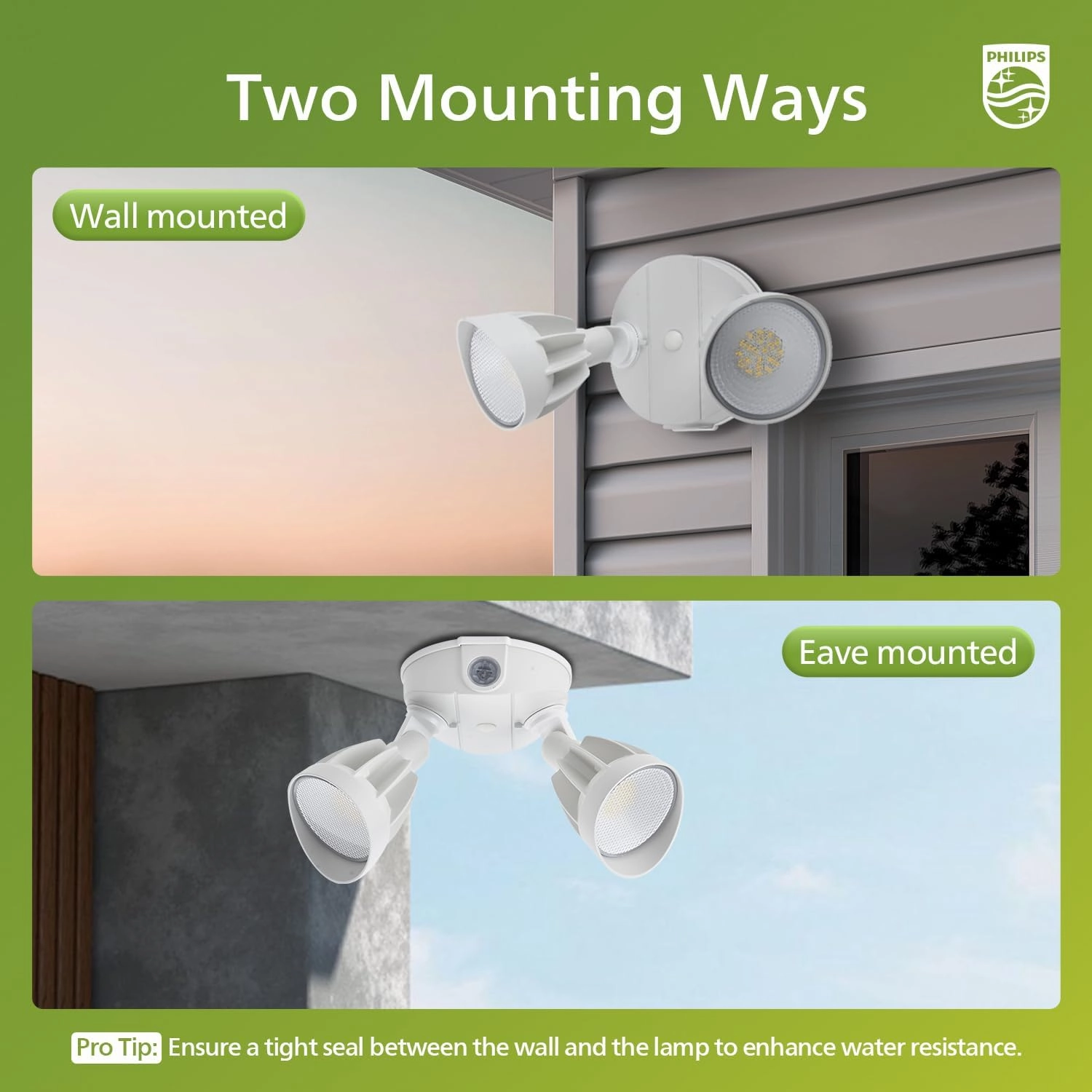 Philips Dusk to Dawn 44W 3500LM LED Security Flood Lights Outdoor, 5000K Daylight, Wet Location, Dual Adjustable Heads Aluminum Wall Light for Yard Garage Porch