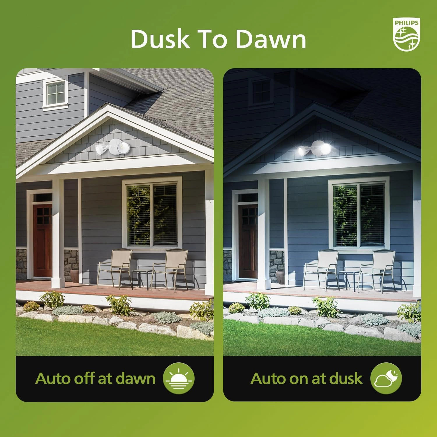 Philips Dusk to Dawn 44W 3500LM LED Security Flood Lights Outdoor, 5000K Daylight, Wet Location, Dual Adjustable Heads Aluminum Wall Light for Yard Garage Porch