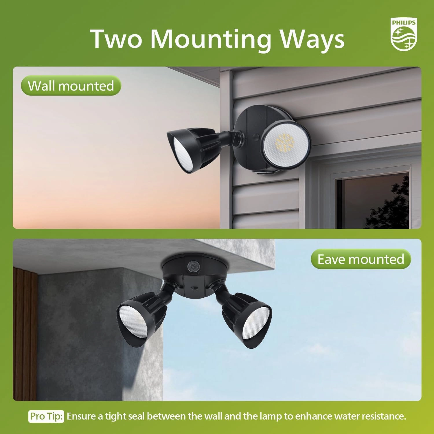Philips Dusk to Dawn 44W 3500LM LED Security Flood Lights Outdoor, 5000K Daylight, Wet Location, Dual Adjustable Heads Aluminum Wall Light for Yard Garage Porch