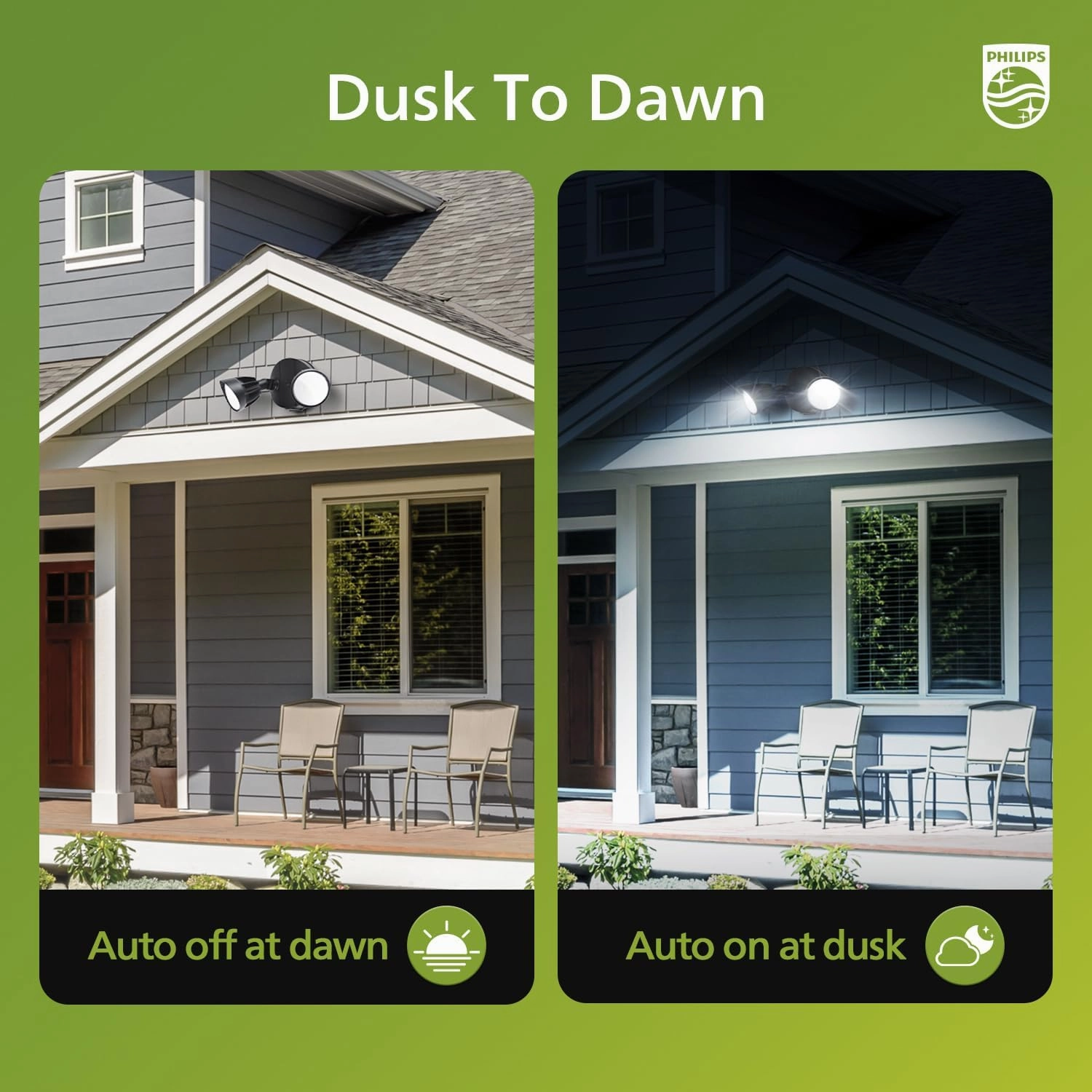 Philips Dusk to Dawn 44W 3500LM LED Security Flood Lights Outdoor, 5000K Daylight, Wet Location, Dual Adjustable Heads Aluminum Wall Light for Yard Garage Porch