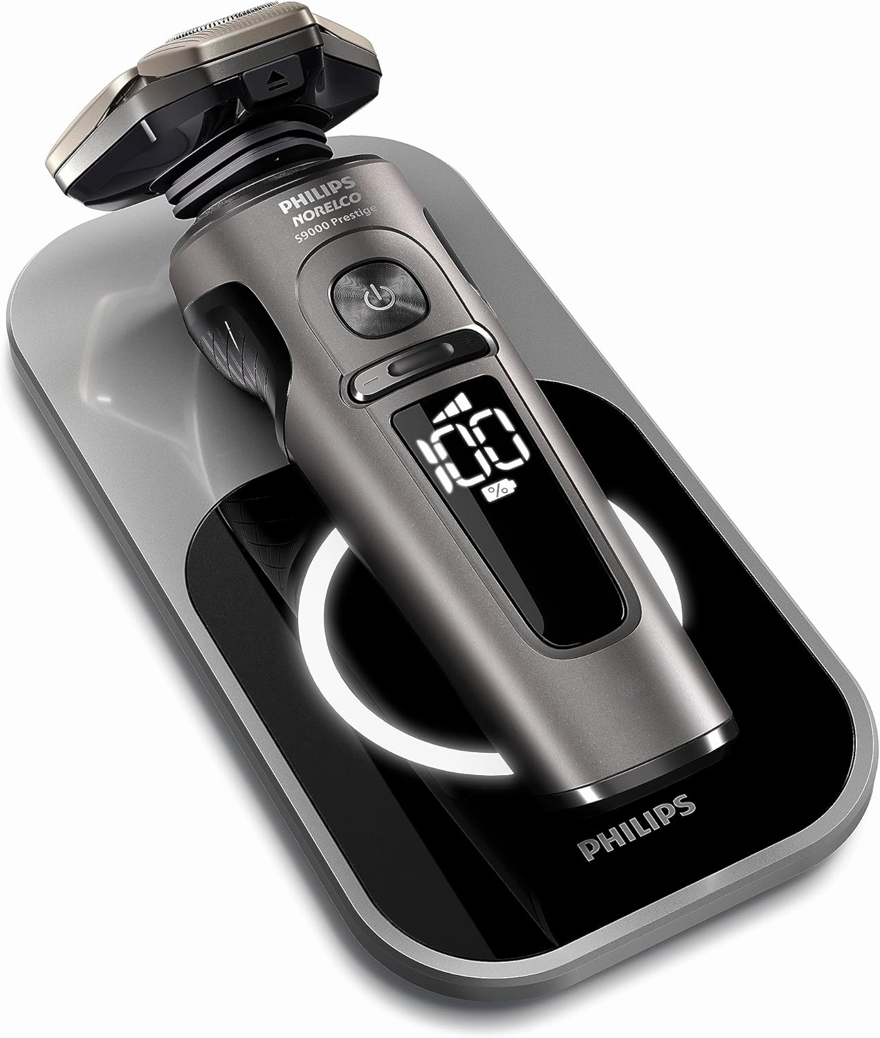 Philips Norelco S9000 Prestige Electric Shaver with Qi-Charger, Precision Trimmer and Premium Case, SP9872/86