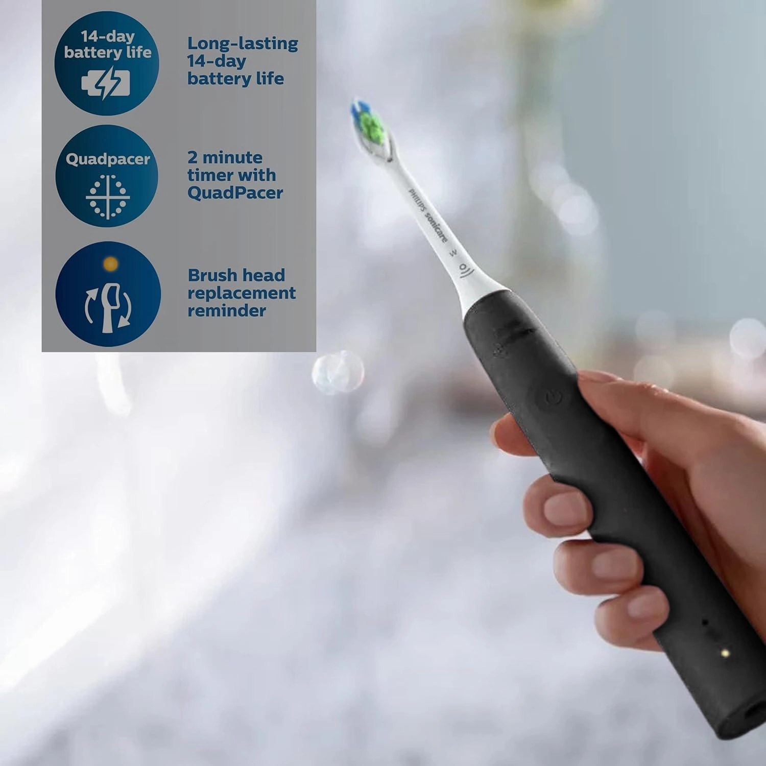 PHILIPS Sonicare Electric Toothbrush with DiamondClean Brush Head, Phillips Sonicare Rechargeable Toothbrush with Pressure Sensor, Sonic Electronic Toothbrush, Travel Case, Black 1.0 Count