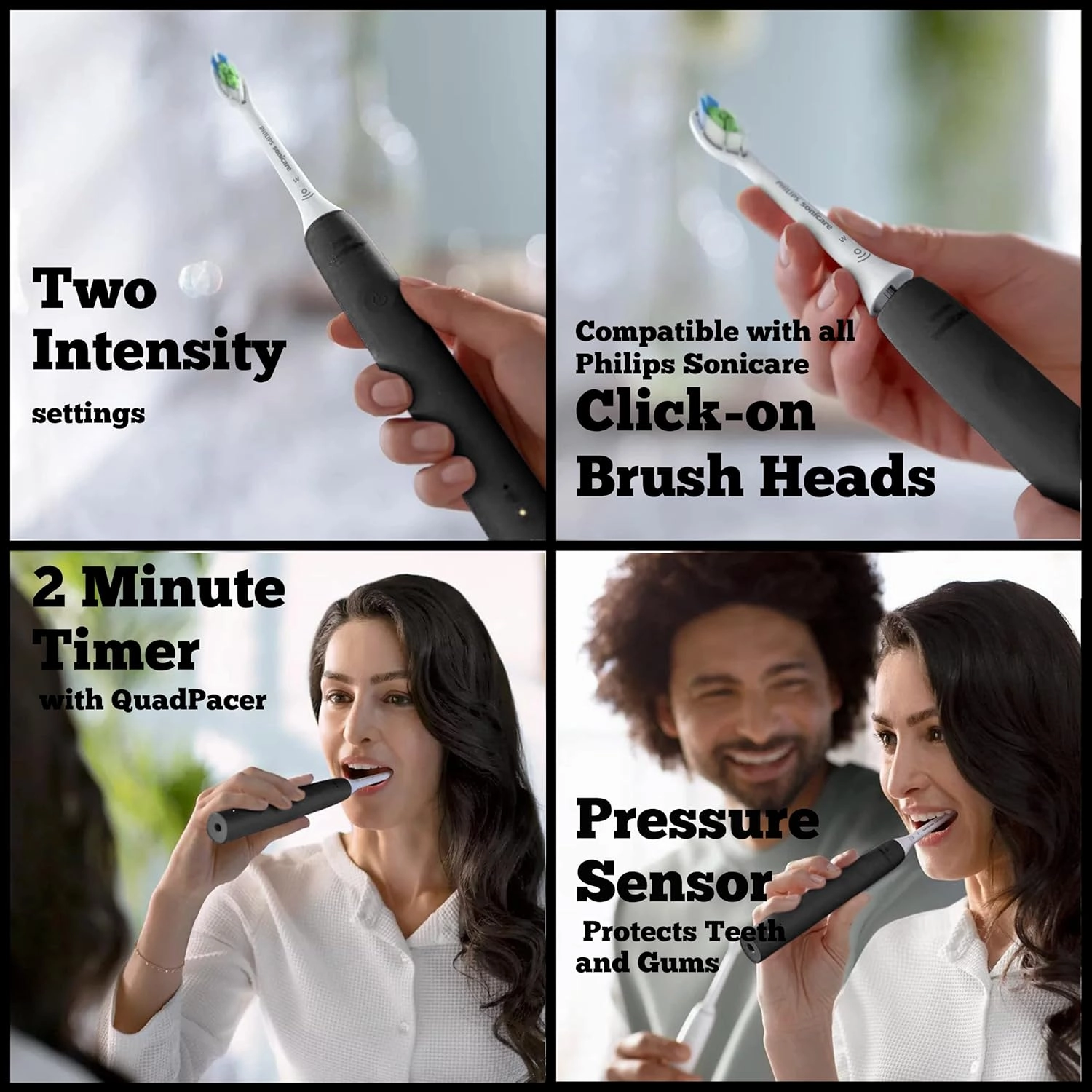 PHILIPS Sonicare Electric Toothbrush with DiamondClean Brush Head, Phillips Sonicare Rechargeable Toothbrush with Pressure Sensor, Sonic Electronic Toothbrush, Travel Case, Black 1.0 Count
