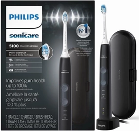 Philips Sonicare ProtectiveClean 5100 Rechargeable Electric Toothbrush, with Pressure Sensor, 3 Cleaning Modes, SmarTimer and QuadPacer, 14-Day Battery Life, Travel Case, Black, Model HX6850/60