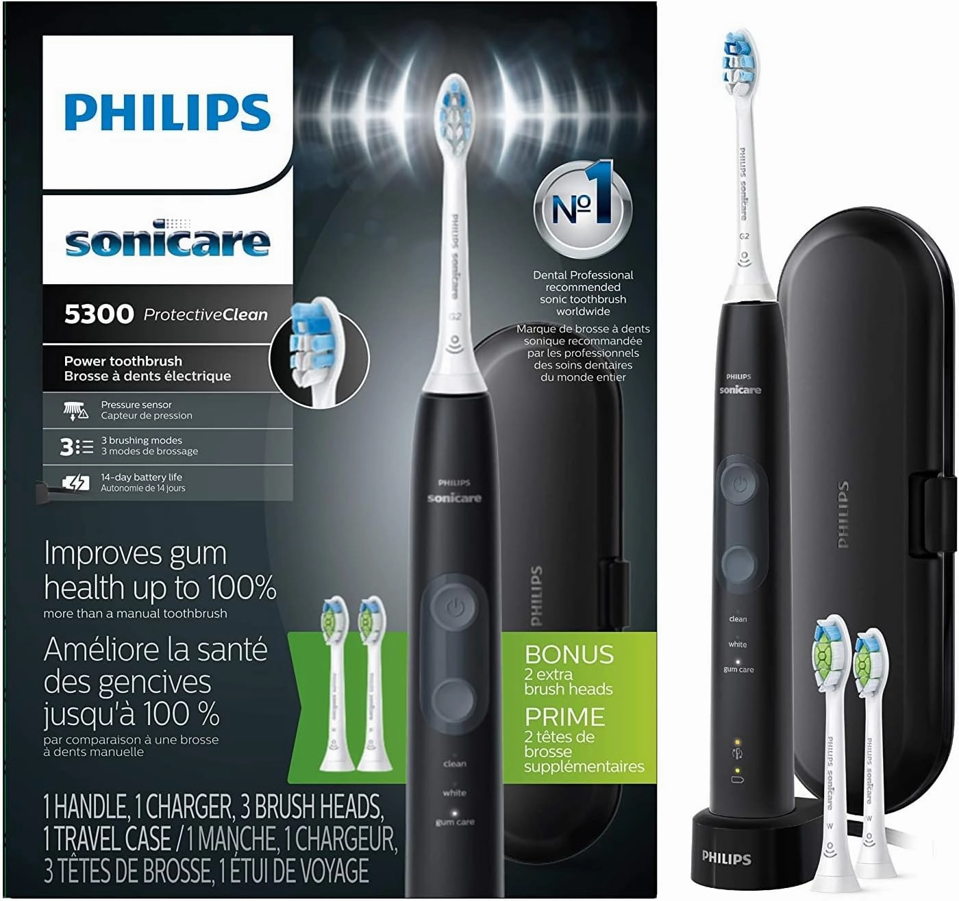 Philips Sonicare ProtectiveClean 5300 Rechargeable Electric Toothbrush - Plaque Control with Pressure Sensor, Up to 2 Weeks Operating Time
