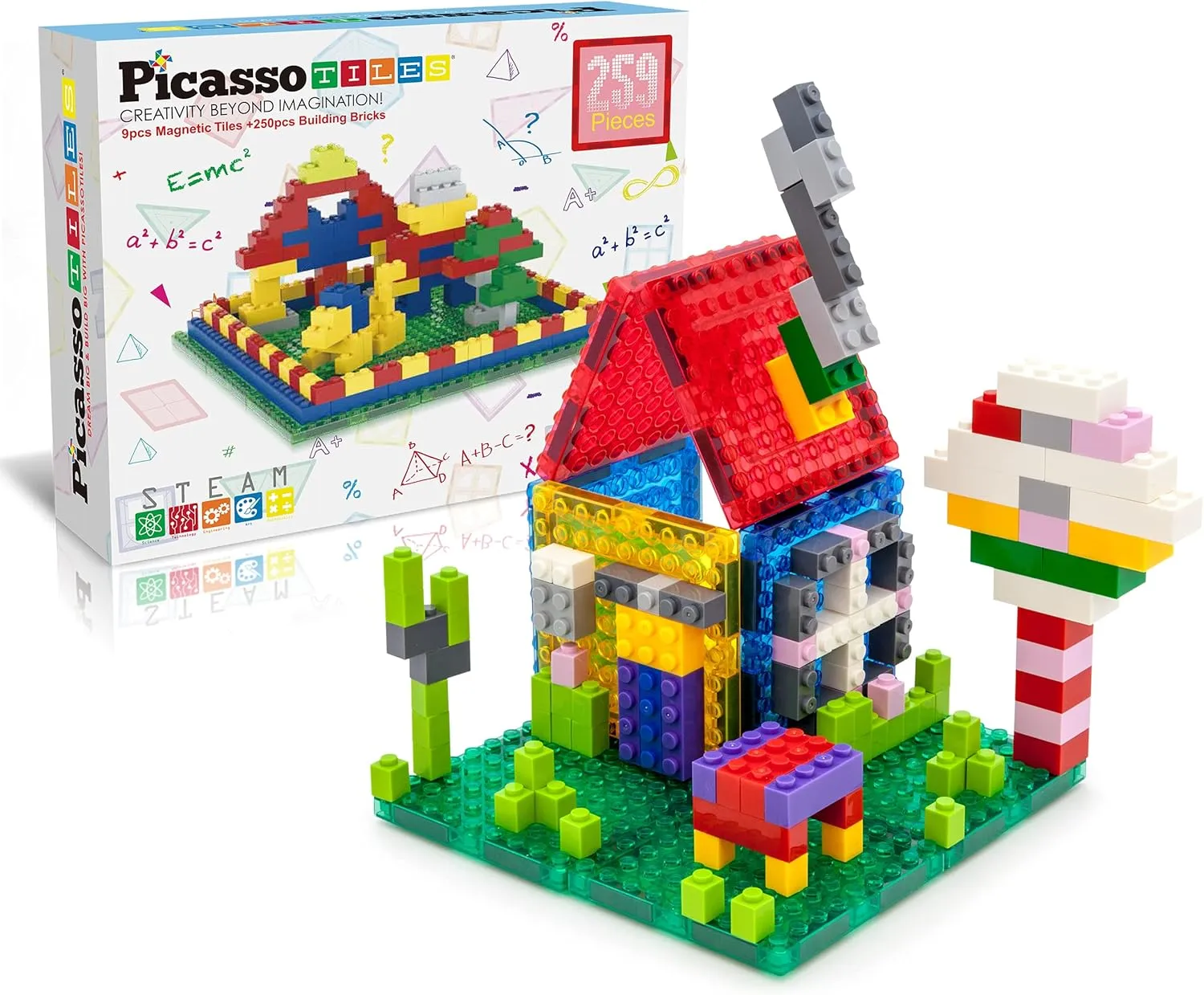 PicassoTiles 259pcs Magnetic Brick Tile Building Block Combo Set Compatible with Other Tiles Over 50  Combination STEM Toy Educational Toys for Ages 3  Toddler Boys and Girls Kids Activity Creativity