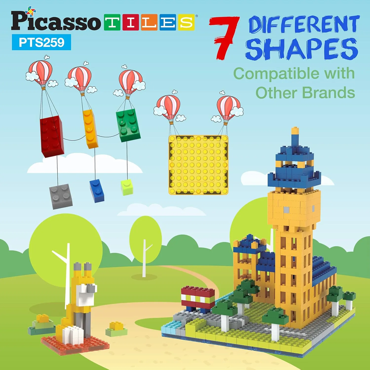 PicassoTiles 259pcs Magnetic Brick Tile Building Block Combo Set Compatible with Other Tiles Over 50  Combination STEM Toy Educational Toys for Ages 3  Toddler Boys and Girls Kids Activity Creativity