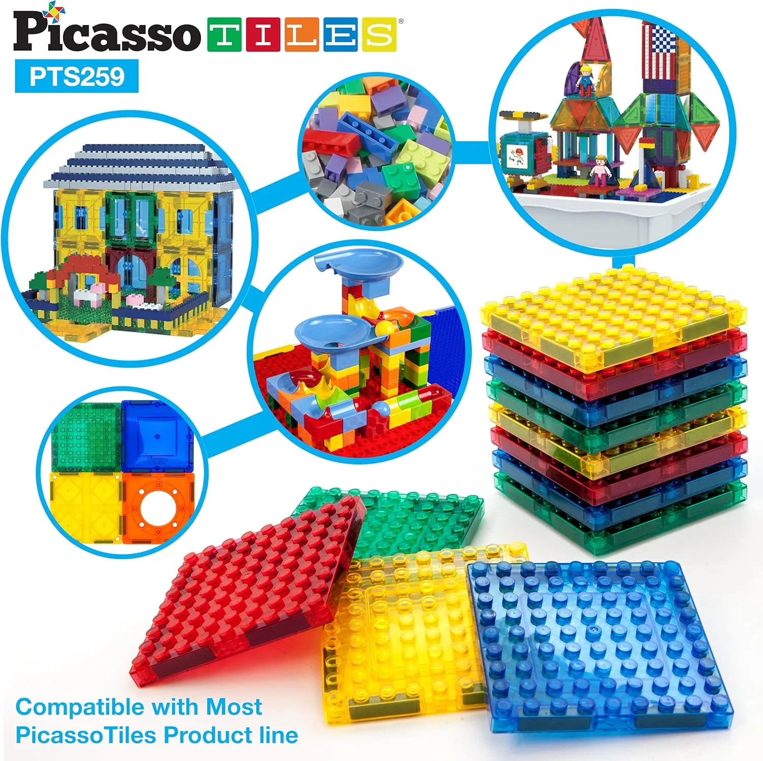 PicassoTiles 259pcs Magnetic Brick Tile Building Block Combo Set Compatible with Other Tiles Over 50  Combination STEM Toy Educational Toys for Ages 3  Toddler Boys and Girls Kids Activity Creativity