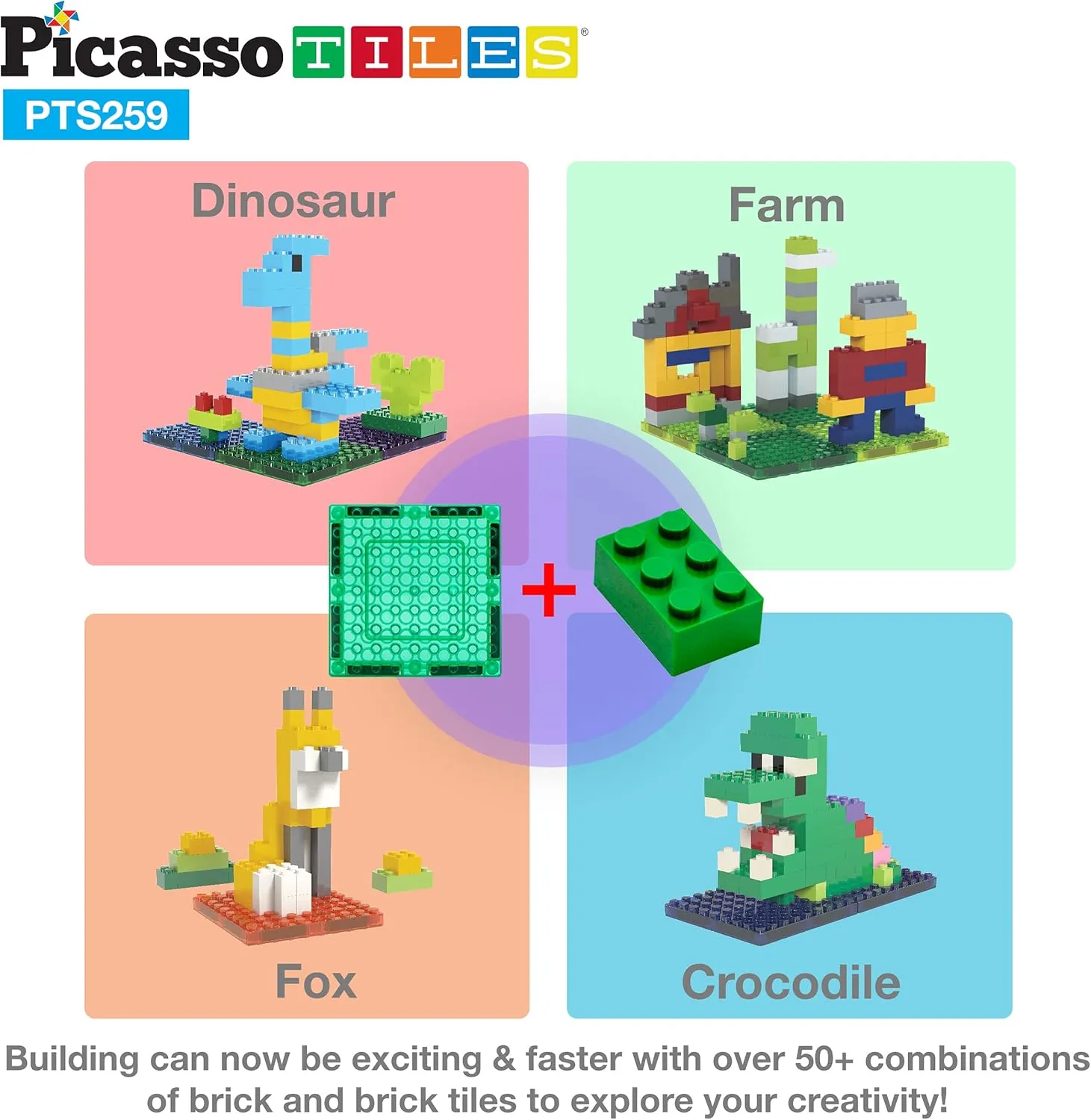 PicassoTiles 259pcs Magnetic Brick Tile Building Block Combo Set Compatible with Other Tiles Over 50  Combination STEM Toy Educational Toys for Ages 3  Toddler Boys and Girls Kids Activity Creativity