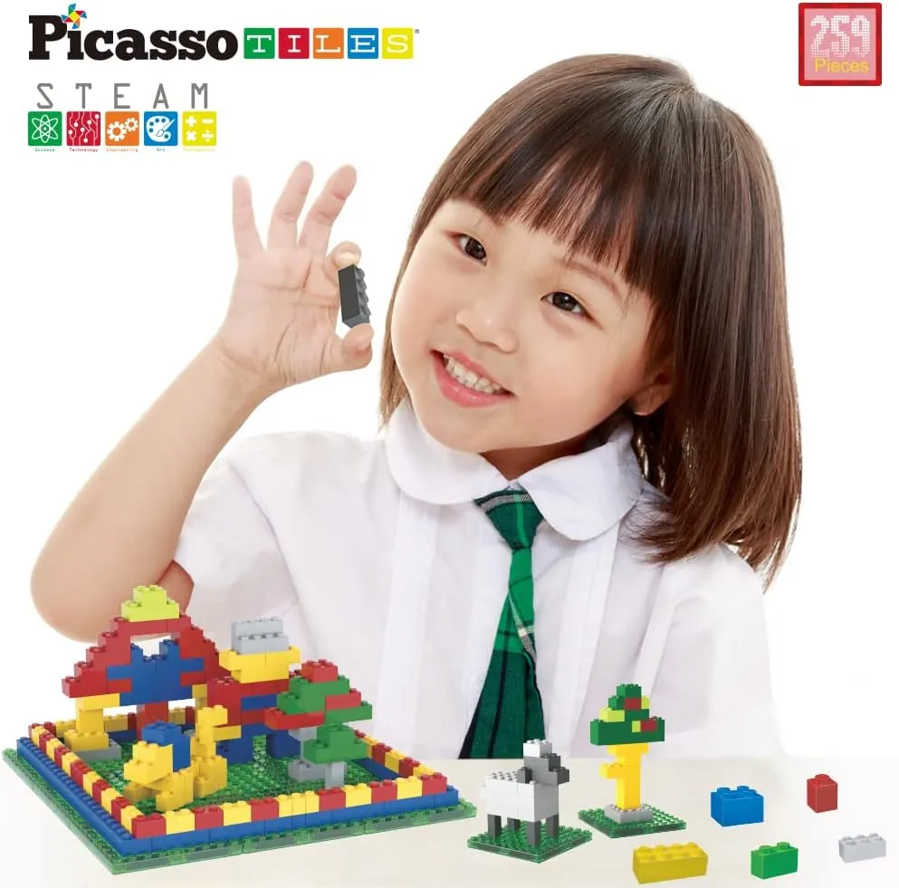 PicassoTiles 259pcs Magnetic Brick Tile Building Block Combo Set Compatible with Other Tiles Over 50  Combination STEM Toy Educational Toys for Ages 3  Toddler Boys and Girls Kids Activity Creativity