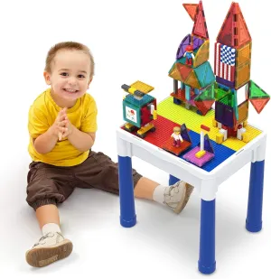 PicassoTiles 316 PCs Activity Table with Magnetic Tiles and Building Brick Blocks, Playset Table with Magnetic Action Figures & Storage Included, Can be Use as Water & Sand Tables STEM Toys Ages 3 