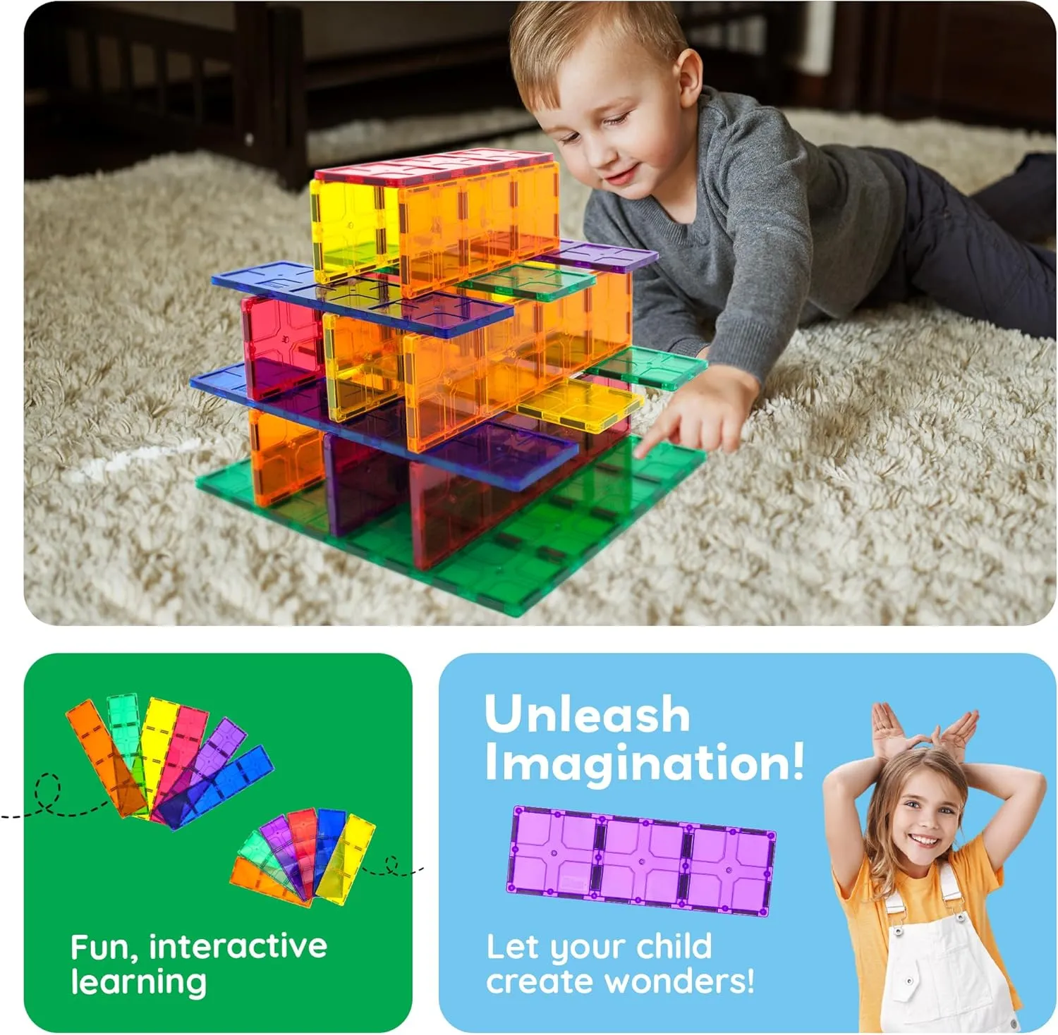 PicassoTiles Large Stabilizer Building Block Base Jumbo XL Plate Foundation Kit Magnetic Building Blocks Magnet Tiles Stacking STEM Toy Set