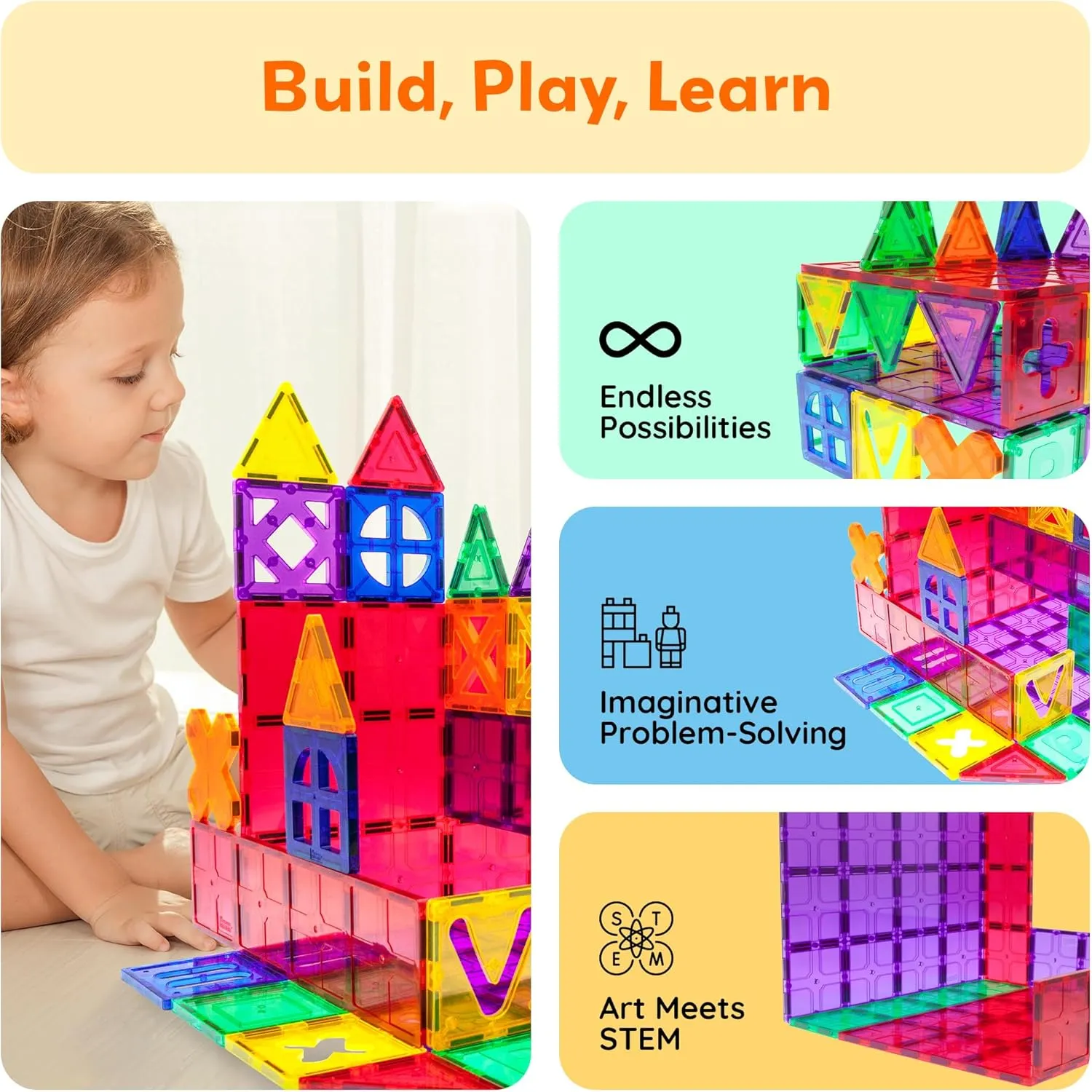 PicassoTiles Large Stabilizer Building Block Base Jumbo XL Plate Foundation Kit Magnetic Building Blocks Magnet Tiles Stacking STEM Toy Set