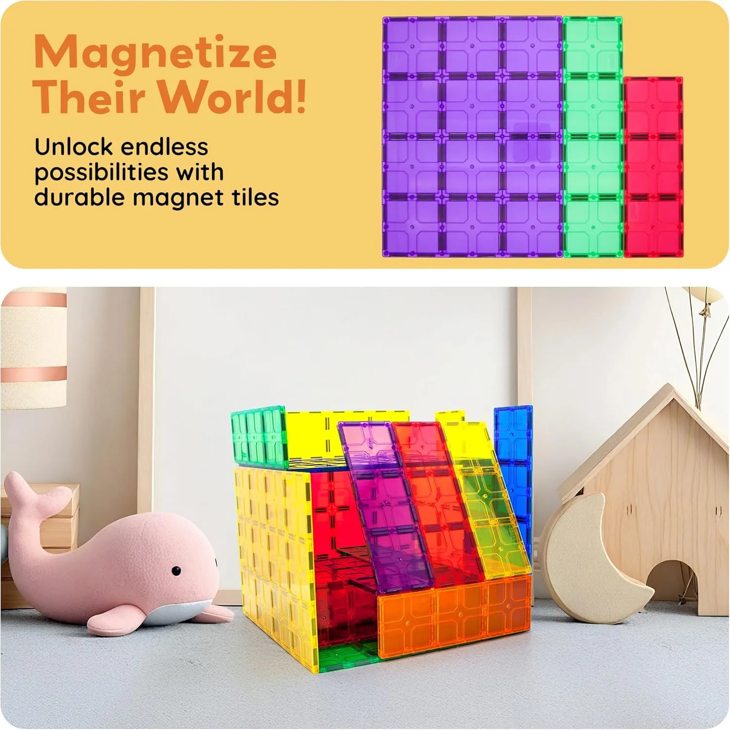 PicassoTiles Large Stabilizer Building Block Base Jumbo XL Plate Foundation Kit Magnetic Building Blocks Magnet Tiles Stacking STEM Toy Set
