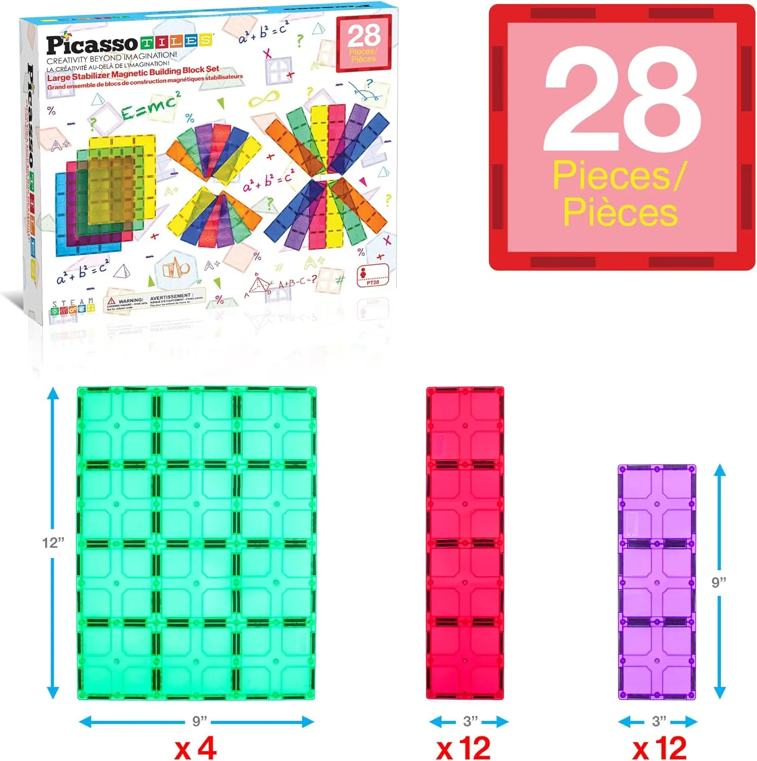 PicassoTiles Large Stabilizer Building Block Base Jumbo XL Plate Foundation Kit Magnetic Building Blocks Magnet Tiles Stacking STEM Toy Set