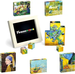 PicassoTiles Magnetic Puzzle Cube 200pcs   World Famous Art   Pattern, Mix & Match Cubes Sensory Toys, Paintings with Free Frame, 25pc Brain Teaser Set with Free Ideabook 150  Inspirations Included