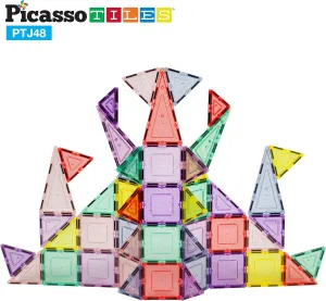 PicassoTiles Magnetic Tiles Blocks Magnet Tile Magnets Building Blocks Construction Toy Set with Reflective Leaf Flakes Magnetic Building Tiles Toys STEM Learning Kit Stacking Block Playset PTJ48