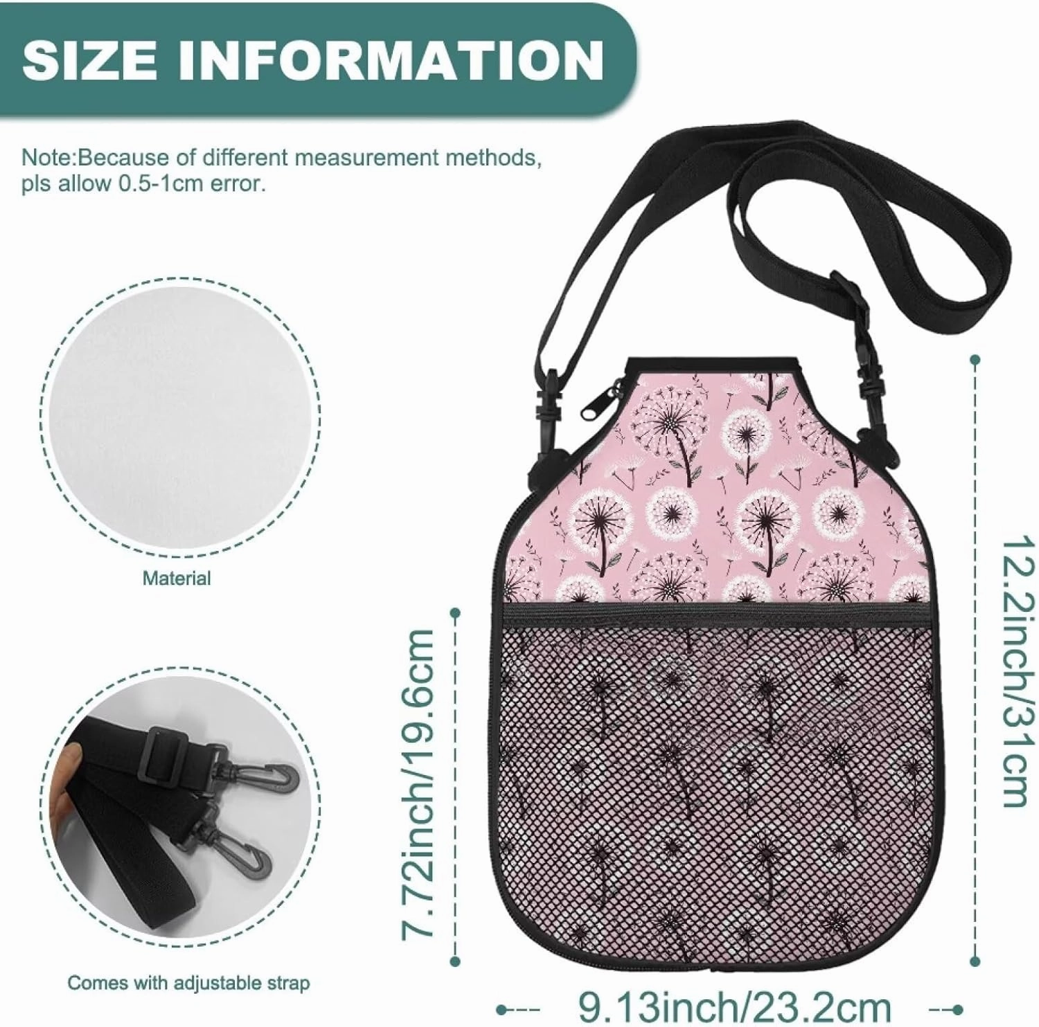 Pickleball Paddle Cover Pickle Ball Racket Protector Large Opening with Zipper Racket Sleeve with Adjustable Strap